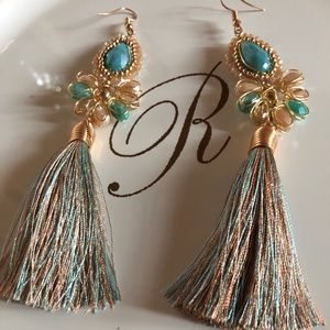 Tiffany Blue W/Brown Tassel Earrings